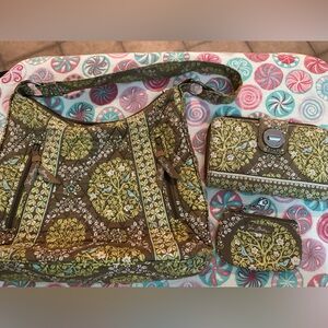Vera Bradley Green and Brown Floral Shoulder Bag Set